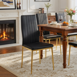 Sunvega Golden Legs and Black Seat Comfortable Durable Dining Chair Set of 4