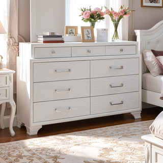 Sunvega White Finish Dresser with Six Unlined Bottom Drawers and Feet
