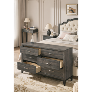 Sunvega Valdemar Brown Fabric and Weathered Gray Finish Queen Size Bed