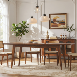Sunvega Mid Century Modern Expandable Dining Table with Walnut Veneer Top