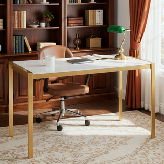 Sunvega Gold Metal and White Marble Top Fuji Modern Glam Dining Table