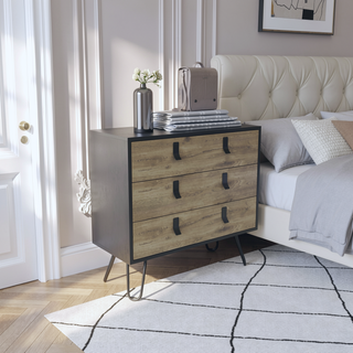 Sunvega Modern Dresser with 3 Drawers and Hairpin Legs for Bedroom Storage