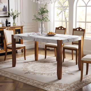 Sunvega Modern Faux Marble Dining Table with Sturdy Wood Legs for Living Room