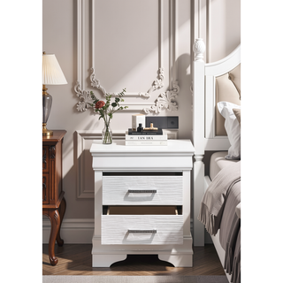 Sunvega Modern White Wood Nightstand with Two Drawers and Contrast Leg