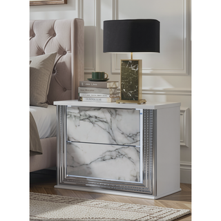 Sunvega Modern Sleek Nightstand with LED Light and Rich Chrome Accents