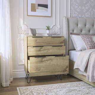 Sunvega Light Oak Dresser with Hairpin Legs and Three Spacious Drawers for Bedroom