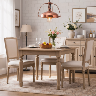 Sunvega French Style Solid Wood Frame Linen Fabric Oval Back Dining Chairs Set of 2