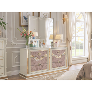 Sunvega Modern Art Deco Style 6-Drawer Dresser with Gold Accents and Mirrored Detailing