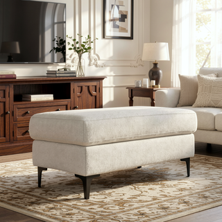 Sunvega Ava Mid Century Ottoman with Cream Performance Fabric and Sturdy Metal Legs