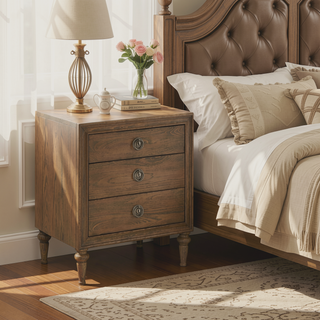 Sunvega Reclaimed Oak Nightstand with 3 Spacious Felt-Lined Storage Drawers