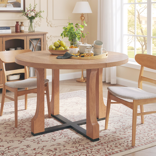 Sunvega 48 Inch Round Dining Table with Vintage Farmhouse Pedestal Base