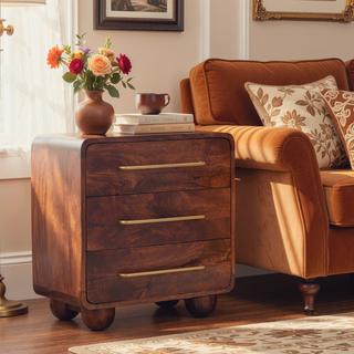 Sunvega Solid Mango Wood Chest with Mid-Century Charm and Winewood Oak Finish