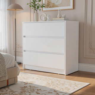 Sunvega White 3-Drawer Dresser with Metal Rails for Effortless Quiet Movement