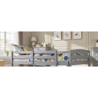 Sunvega Gray Transitional Solid Wood Bunk Bed with Angled Ladder and Slat Design