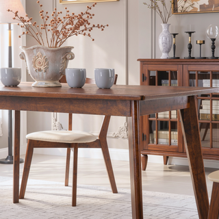 Sunvega Retro Chestnut Dining Table with Angled Legs and Solid Wood Construction