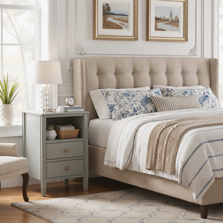 Sunvega Antique White Winston 2-Drawer Nightstand with Open Shelf and Fluted Legs