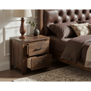 Sunvega Oak Finish Contemporary Wooden Bedside Table with 2 Drawers Storage