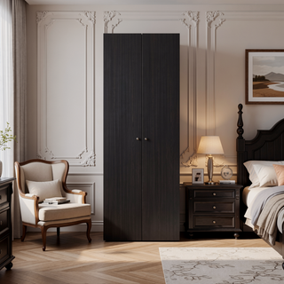 Sunvega 2-Door Black Armoire with Hanging Rod and Storage Shelf for Bedroom