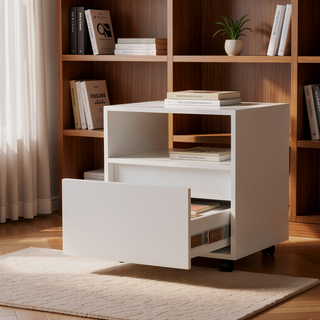 Sunvega Duncan Nightstand with Top Open Shelf and Large Drawer on Casters