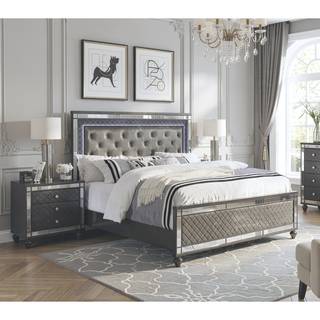 Sunvega Glam Style 2 Drawer Nightstand with Mirror Plating and Tapered Legs