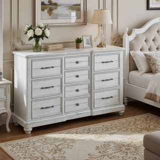 Sunvega Coastal Farmhouse Gray 10-Drawer Dresser for Easy Home Assembly