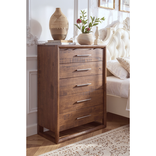Sunvega Mocha Finish Brazilian Pine 5-Drawer Chest with Antique Silver Hardware