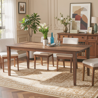 Sunvega Rubberwood Farmhouse Dining Table with Square Legs and Slatted Top