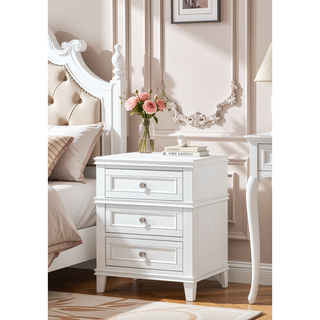 Sunvega White 3 Drawer Nightstand with USB Charging Port and Storage