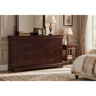 Sunvega Solid Wood Louis Philip Style Nightstand with Two Soft Close Drawers
