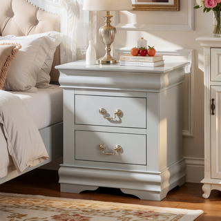 Sunvega Classic Traditional Black Finish 2-Drawers Nightstand with Metal Handle