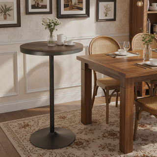 Sunvega Industrial Bar Table with Distressed Wood Top and Metal Frame for Dining