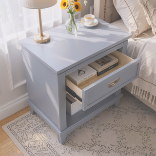 Sunvega Navy Blue Finish Nightstand with Storage Drawer and Lower Shelf