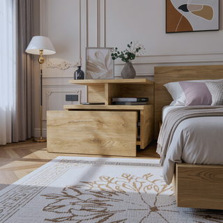 Sunvega Macadamia 2-Tier Shelf Floating Nightstand with Wall-Mount for Bedroom Storage