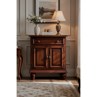Sunvega Cappuccino Night Stand with Carved Trim and Nickle Hardware