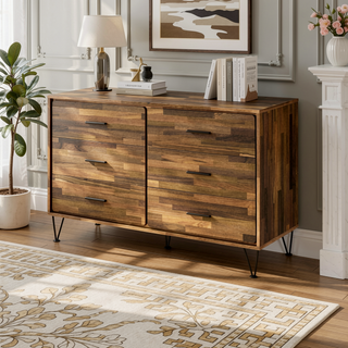 Sunvega Walnut 6-Drawer Dresser with Oak Finish and Spacious Storage Drawers