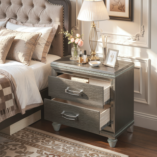 Sunvega Dark Champagne Nightstand with Two Drawers for Storage and Organization