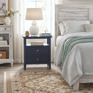 Sunvega Weston Midnight Blue 2-Drawer Nightstand with Nickel Knobs and Open Shelf