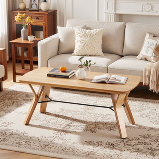 Sunvega Mid-Century Modern Natural Wood Bench with Tapered Legs for Entryway