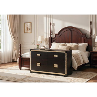 Sunvega Lively Black and Gold Nightstand with Glitter Detail and Spacious Drawers