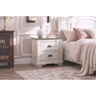 Sunvega Contemporary Gray Wooden Nightstand with Two Drawers and Metal Hardware