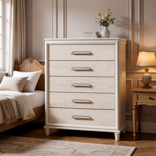 Sunvega Modern Glam Nightstand with USB Ports and Embossed Drawers Bedroom Cabinet