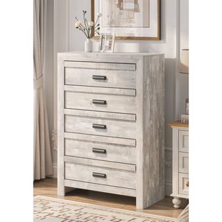 Sunvega Contemporary Wooden Chest with Five Storage Drawers and Metal Hand Pull