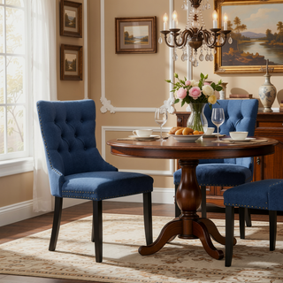 Sunvega Modern High-end Tufted Linen Upholstered Dining Chair with Wood Legs Nailhead Trim