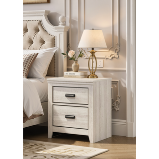 Sunvega Contemporary Brown Mix Finish Nightstand with Two Storage Drawers and Black Metal Pull