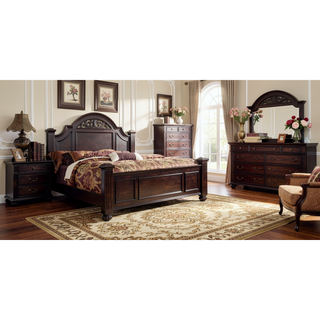 Sunvega Traditional Dark Walnut Solid Wood Nightstand with 3 Drawers and Antique Brass Handles