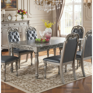 Sunvega Antique Design Silver Grey Finish Rubberwood Formal Dining Table