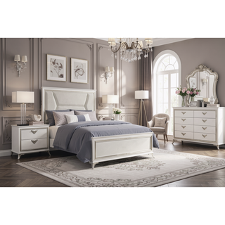 Sunvega Antique White Finish Nightstand with 2 Dovetail Drawers and Gold Accents