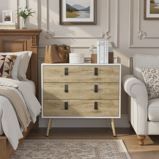 Sunvega Modern White Macadamia Finish Three Drawer Dresser for Bedroom