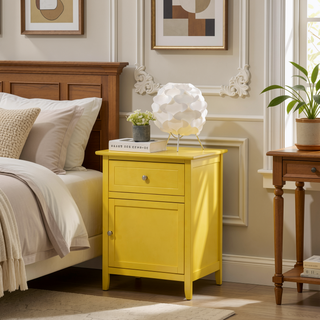 Sunvega Bright Yellow Fully Assembled Nightstand with Drawer for Small Spaces