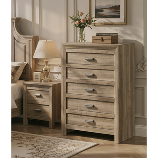 Sunvega Contemporary Light Brown Wood Nightstand with Two Storage Drawers
